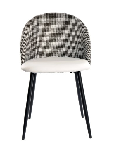 Silla ETNA, metal negro, tapizado pata de gallo y similpiel blanca