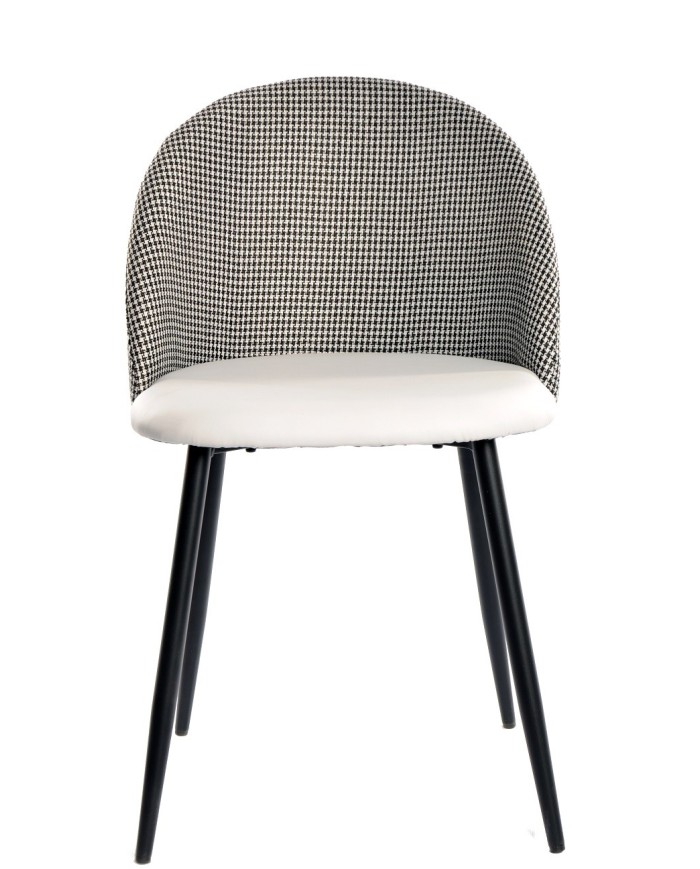 Silla ETNA, metal negro, tapizado pata de gallo y similpiel blanca