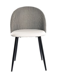 Silla ETNA, metal negro, tapizado pata de gallo y similpiel blanca