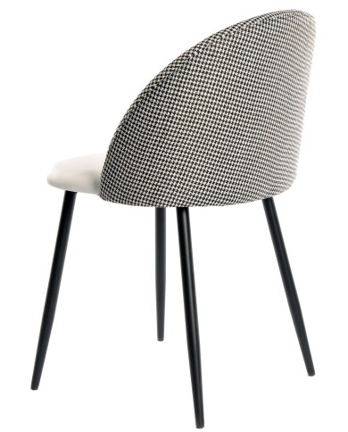 Silla ETNA, metal negro, tapizado pata de gallo y similpiel blanca
