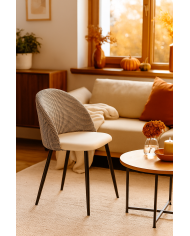 Silla ETNA, metal negro, tapizado pata de gallo y similpiel blanca