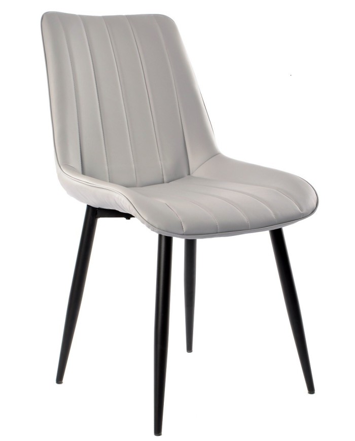 Silla YUCCA, metal negro, tapizado similpiel gris claro