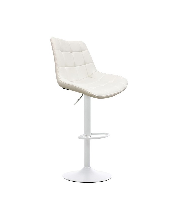Taburete IVONNE, metal blanco, tapizado similpiel blanca