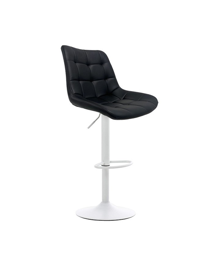 Taburete IVONNE, metal blanco, tapizado similpiel negra