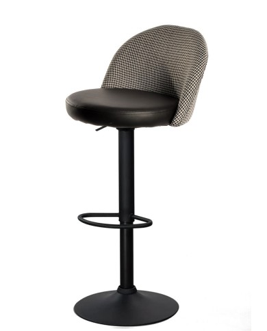 Taburete ETNA, regulable, metal negro, tapizado pata de gallo y similpiel negra