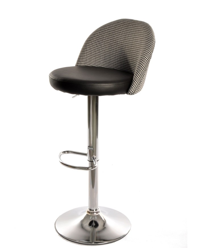 Taburete ETNA, regulable, cromado, tapizado pata de gallo y similpiel negra