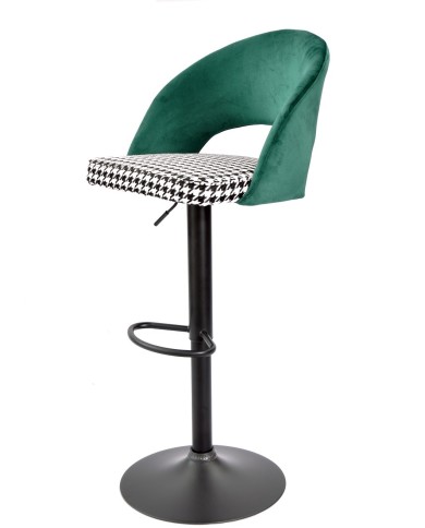 Taburete TEIDE, regulable, metal negro, tapizado verde con pata de gallo