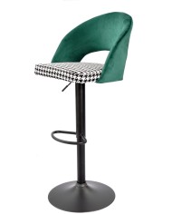 Taburete TEIDE, regulable, metal negro, tapizado verde con pata de gallo