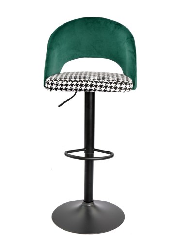 Taburete TEIDE, regulable, metal negro, tapizado verde con pata de gallo