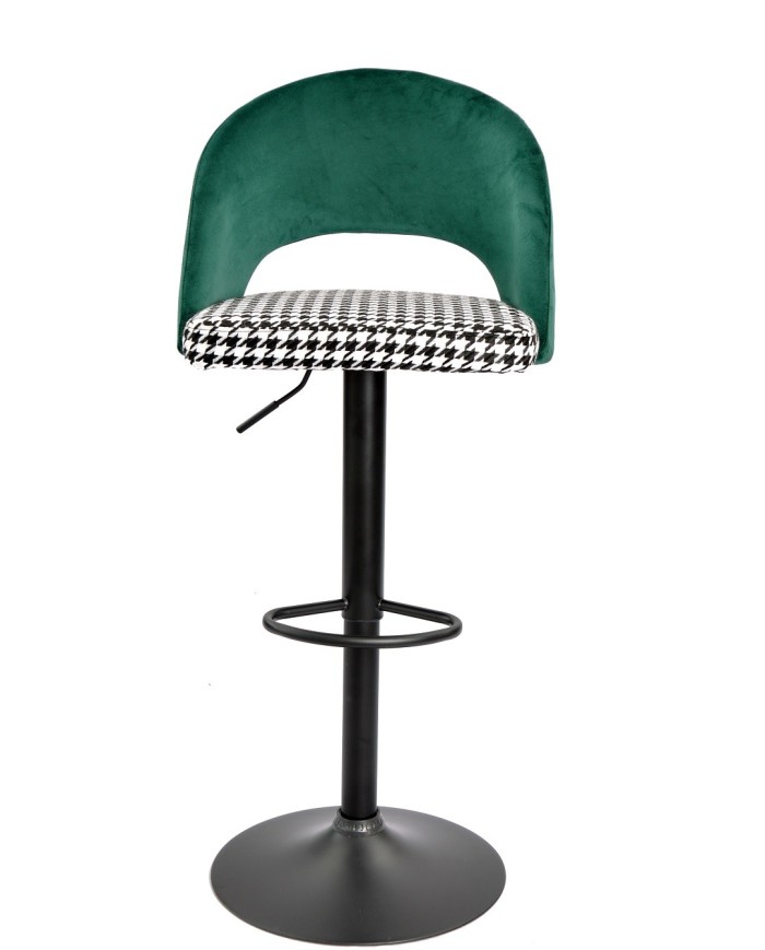 Taburete TEIDE, regulable, metal negro, tapizado verde con pata de gallo