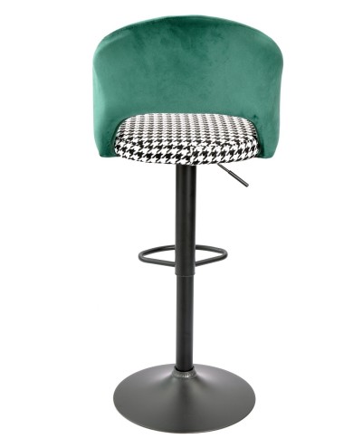 Taburete TEIDE, regulable, metal negro, tapizado verde con pata de gallo