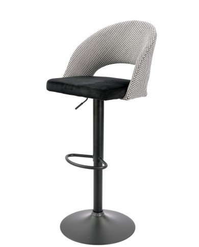 Taburete TEIDE, regulable, metal negro, tapizado pata de gallo con negro
