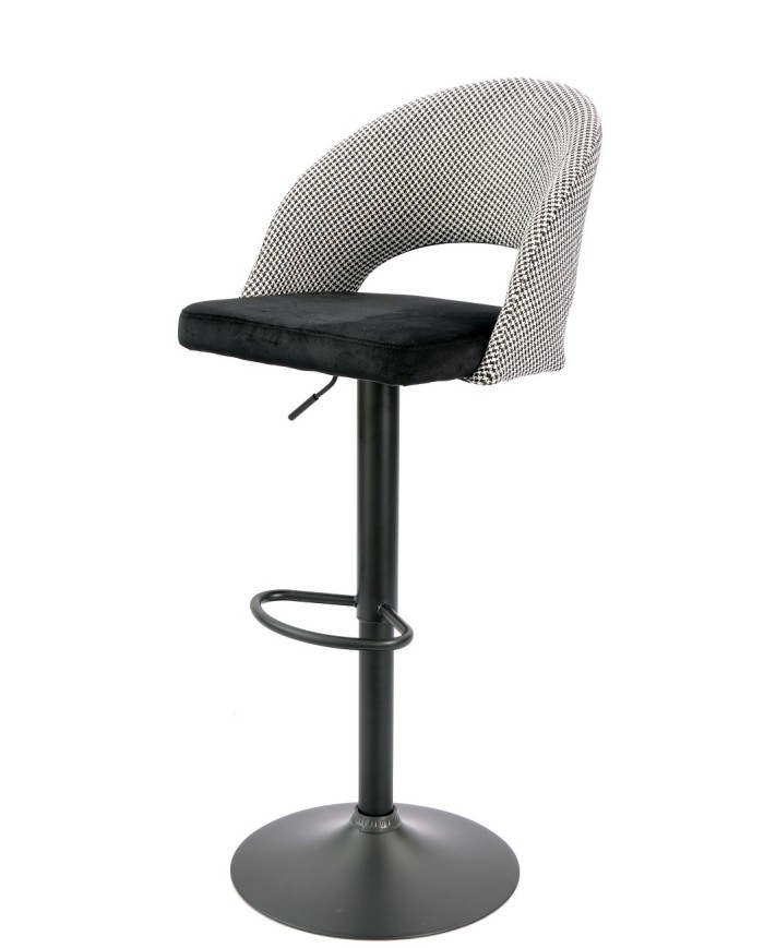 Taburete TEIDE, regulable, metal negro, tapizado pata de gallo con negro