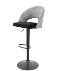 Taburete TEIDE, regulable, metal negro, tapizado pata de gallo con negro