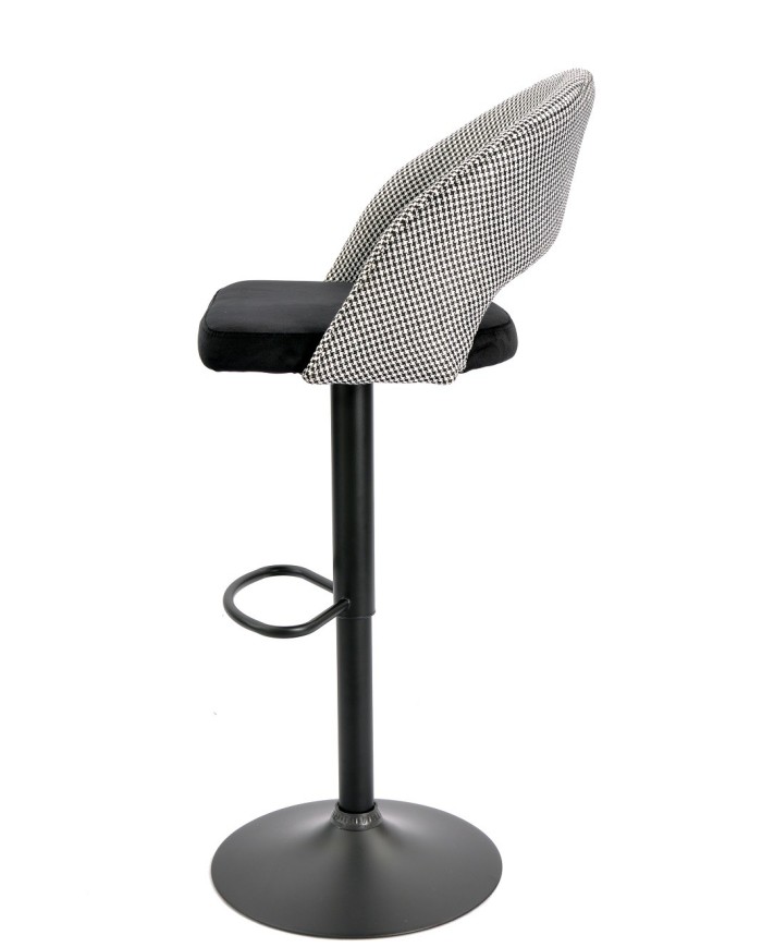 Taburete TEIDE, regulable, metal negro, tapizado pata de gallo con negro