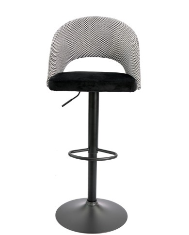 Taburete TEIDE, regulable, metal negro, tapizado pata de gallo con negro