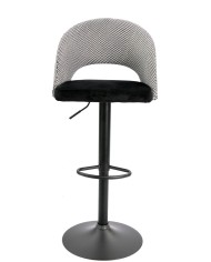 Taburete TEIDE, regulable, metal negro, tapizado pata de gallo con negro