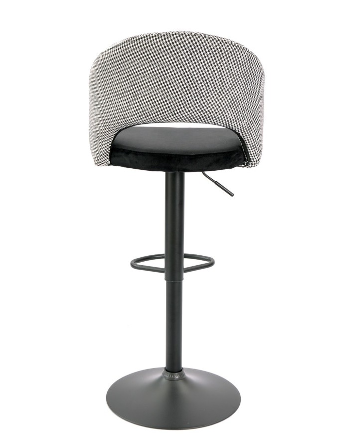 Taburete TEIDE, regulable, metal negro, tapizado pata de gallo con negro
