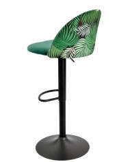 Taburete FLOWER, regulable, metal negro, tapizado velvet verde con trasera floral a juego
