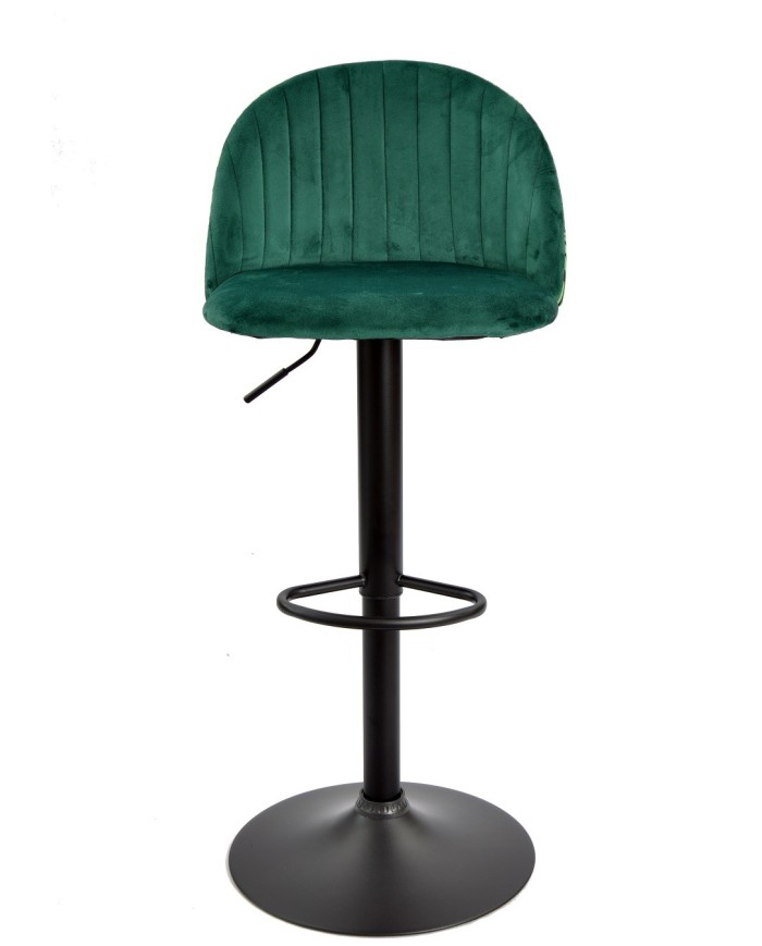 Taburete FLOWER, regulable, metal negro, tapizado velvet verde con trasera floral a juego
