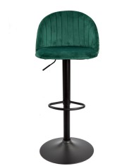 Taburete FLOWER, regulable, metal negro, tapizado velvet verde con trasera floral a juego