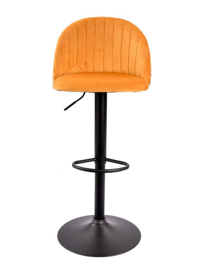 Taburete FLOWER, regulable, metal negro, tapizado velvet amarillo con trasera floral a juego