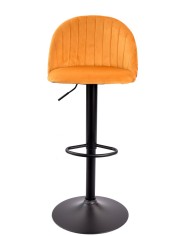 Taburete FLOWER, regulable, metal negro, tapizado velvet amarillo con trasera floral a juego