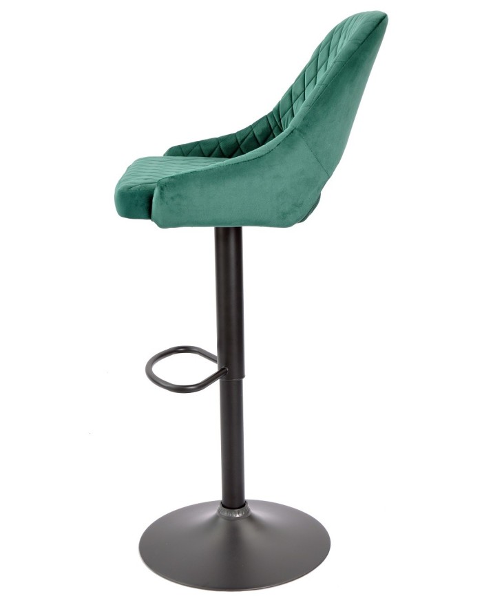 Taburete YASUR, regulable, metal negro, tapizado velvet 56 verde oscuro