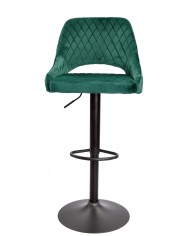 Taburete YASUR, regulable, metal negro, tapizado velvet 56 verde oscuro