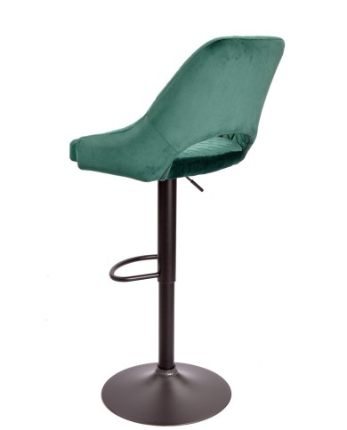 Taburete YASUR, regulable, metal negro, tapizado velvet 56 verde oscuro