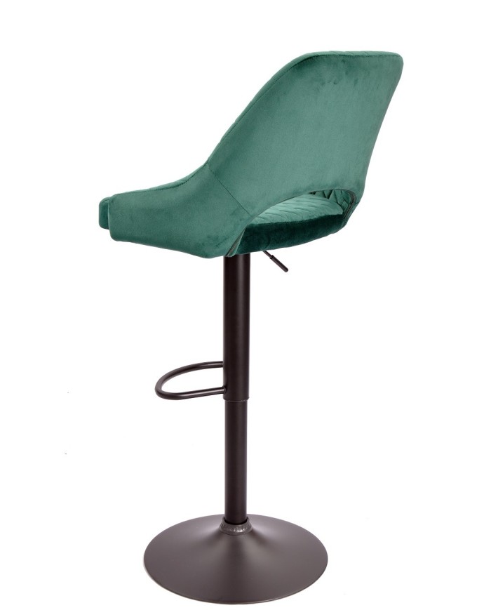 Taburete YASUR, regulable, metal negro, tapizado velvet 56 verde oscuro