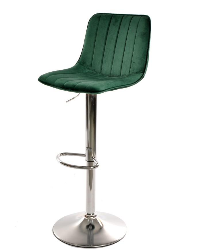 Taburete YUCCA, regulable, metal cromado, tapizado velvet verde