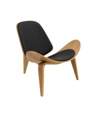 Sillón NORDIC (R), fresno, similpiel negra