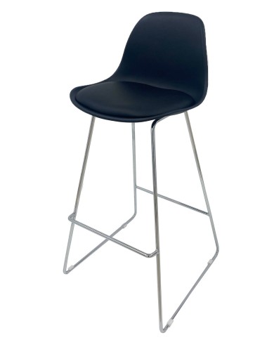 Taburete TOW FINN, cromado, carcasa y tapizado negro