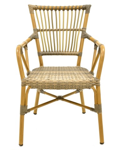 Sillón PAROS, apilable, aluminio, ratán marrón y gris