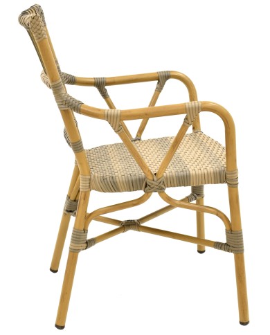 Sillón PAROS, apilable, aluminio, ratán marrón y gris