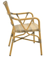 Sillón PAROS, apilable, aluminio, ratán marrón y gris