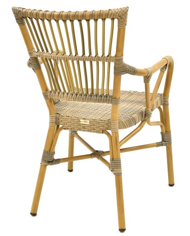 Sillón PAROS, apilable, aluminio, ratán marrón y gris