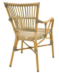 Sillón PAROS, apilable, aluminio, ratán marrón y gris