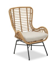 Sillón JAVA, metal, cojín, ratán beige