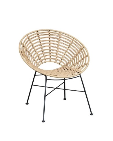 Sillón CIDORA, metal, ratán beige