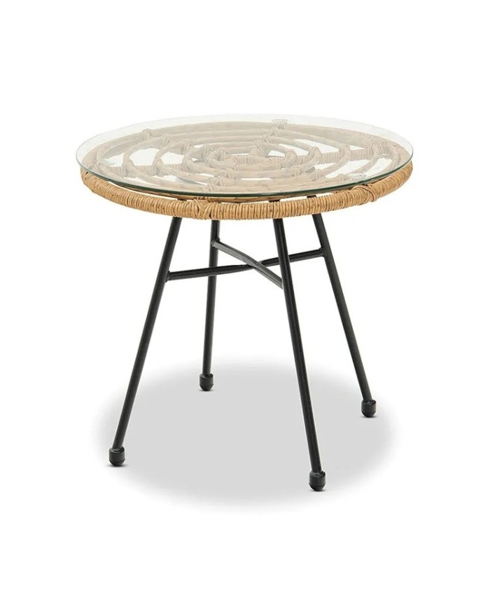 Mesa DEWA, baja, metal, ratán, cristal, 45 cms de diámetro