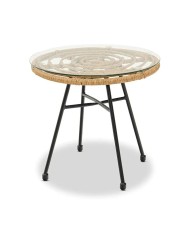 Mesa DEWA, baja, metal, ratán, cristal, 45 cms de diámetro