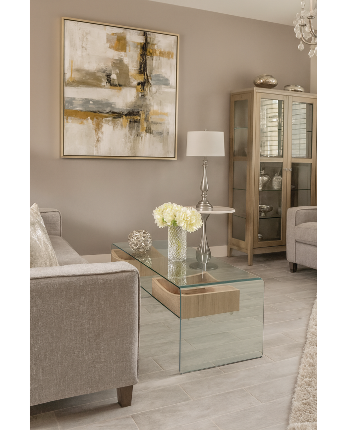 Mesa TV LIBRA, cajones, cristal curvado, 120 x 35 cms