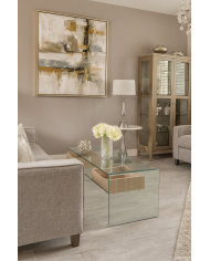 Mesa TV LIBRA, cajones, cristal curvado, 120 x 35 cms