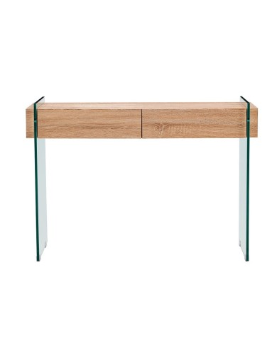 Consola GIOVANNA, 2 cajones, madera, cristal templado, 110 x 40 cms