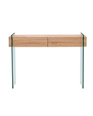 Consola GIOVANNA, 2 cajones, madera, cristal templado, 110 x 40 cms