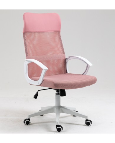 Sillón de oficina VERTON, blanco, malla y asiento rosa