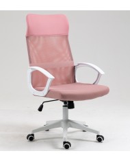 Sillón de oficina VERTON, blanco, malla y asiento rosa