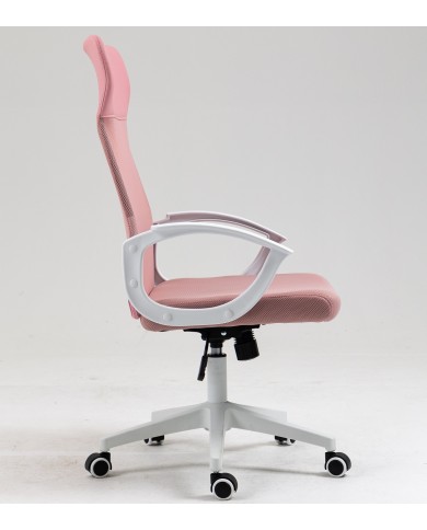 Sillón de oficina VERTON, blanco, malla y asiento rosa